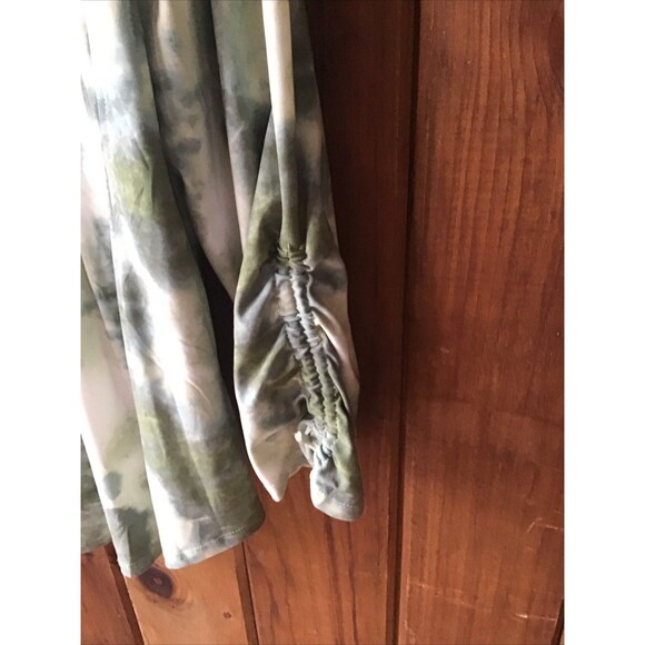 Fox & Ali Woman Top Size XL Green Tie Dye Tunic Ruched Long Sleeve Boho - Picture 4 of 8